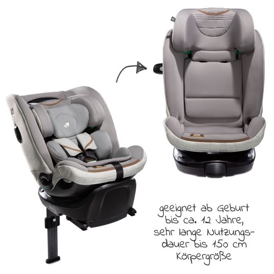 joie Reboarder-Kindersitz i-Spin XL i-Size ab Geburt - 12 Jahre (40 cm - 150 cm) 360° drehbar inkl. Isofix-Basis - Signature - Oyster