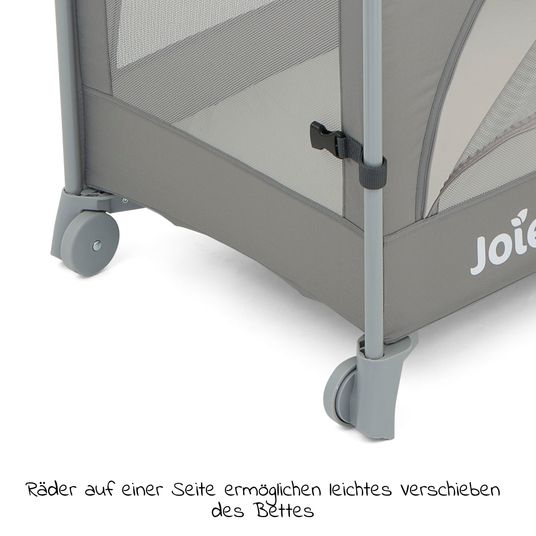joie Reisebett und Beistellbett Kubbie Sleep ab Geburt-15 kg inkl. Matratze, Transporttasche & Gurtsystem - Foggy Gray