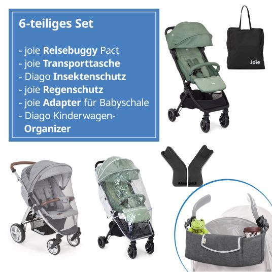 joie Reisebuggy Pact nur 6 kg - inkl. Organizer Hug it!, Transporttasche, Adapter, Regenschutz & Insektenschutz - Laurel