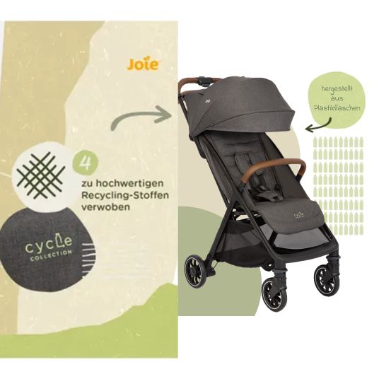 joie Travel buggy & pushchair Pact Pro up to 22 kg load capacity with reclining position only 6.3 kg light incl. carrycot, adapter & ratchet protection - Cycle - Shell Grey