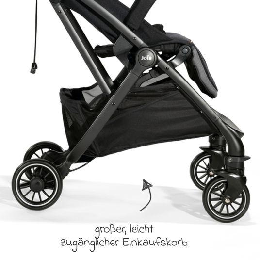 joie Travel buggy & pushchair Tourist up to 15 kg load capacity only 6.3 kg light with reclining function incl. rain cover, adapter, carrying strap & carrycot - Signature - Carbon