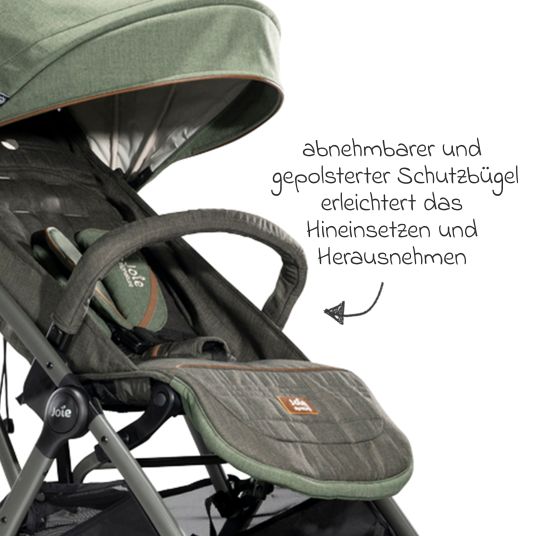 joie Travel buggy & pushchair Tourist up to 15 kg load capacity only 6.3 kg light with reclining function incl. rain cover, adapter, carrying strap & carrycot - Signature - Pine