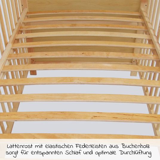 jonka Babybett-Komplett-Set Leni inkl. Bettwäsche, Himmel, Nestchen & Matratze 70 x 140 cm - Spielbär - Natur