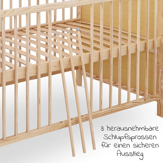 jonka Babybett-Komplett-Set Leni inkl. Bettwäsche, Himmel, Nestchen & Matratze 70 x 140 cm - Spielbär - Natur