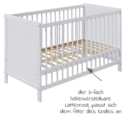 jonka Babybett-Komplett-Set Sina inkl. Bettwäsche, Himmel, Nestchen & Matratze  60 x 120 cm - Kuschelbär - Weiß
