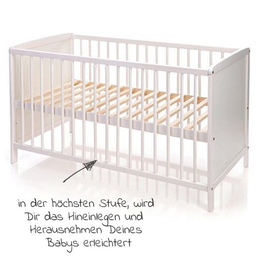 jonka Baby crib complete set Sina incl. bedding, canopy, nestle & mattress 60 x 120 cm - cuddly bear - white
