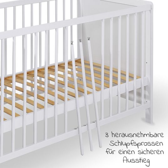 jonka Babybett-Komplett-Set Sina inkl. Bettwäsche, Himmel, Nestchen & Matratze  60 x 120 cm - Kuschelbär - Weiß