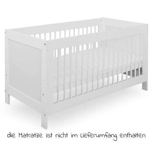 jonka Babybett und Kinderbett Erwin mit 3-fach höhenverstellbarem Lattenrost und 3 Schlupfsprossen 70 x 140 cm - Weiß