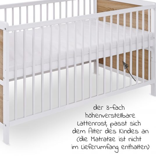 jonka Babybett und Kinderbett Max 70 x 140 cm - Weiß Eiche