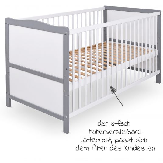 jonka Babybett und Kinderbett Moritz 70 x 140 cm - Weiß Grau