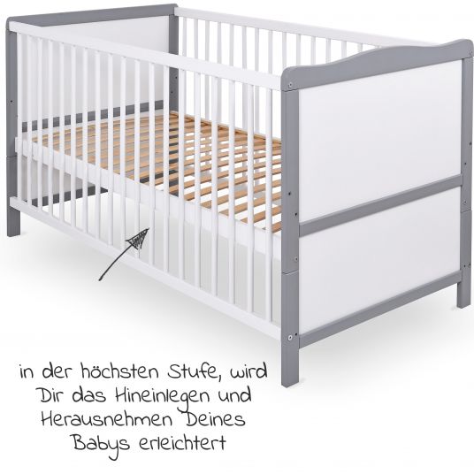 jonka Babybett und Kinderbett Moritz 70 x 140 cm - Weiß Grau