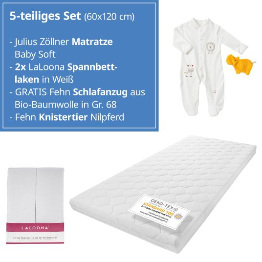 Julius Zöllner Babybett-Matratze Baby Soft 60 x 120 cm inkl. 2 Spannbettlaken + GRATIS Schlafanzug Gr. 68
