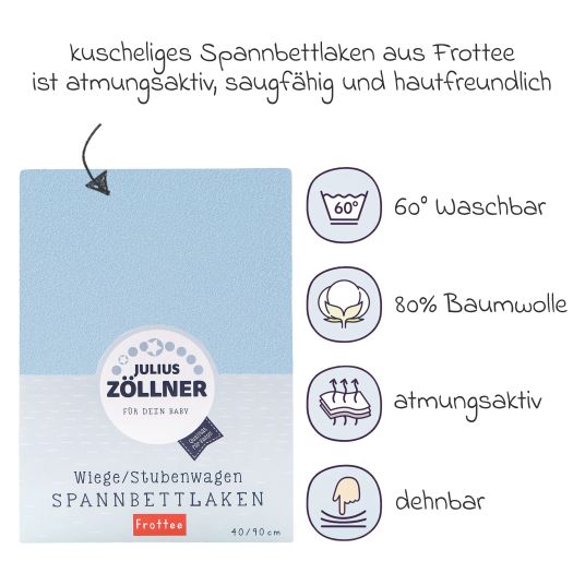 Julius Zöllner Spannbetttuch Frottee für kleine Matratzen 40 x 90 cm - Hellblau