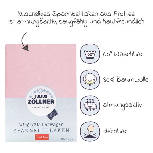 Julius Zöllner Spannbetttuch Frottee für kleine Matratzen 40 x 90 cm - Rosa