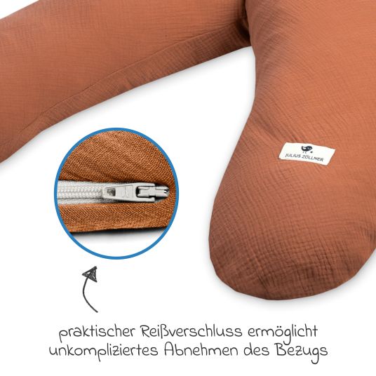 Julius Zöllner Nursing pillow with microbead filling incl. cover 190 cm - muslin - rust