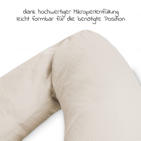 Julius Zöllner Nursing pillow micro bead filling incl. cover 190 cm - muslin - sand