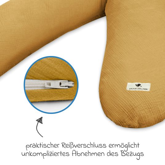 Julius Zöllner Nursing pillow with microbead filling incl. cover 190 cm - muslin - cinnamon