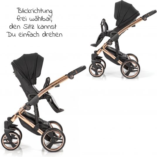 Junama 2in1 Kombi-Kinderwagen-Set Diamond Individual inkl. Babywanne, Sportsitz, Wickeltasche & Regenschutz - Schwarz Rosegold