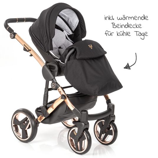 Junama 2in1 Kombi-Kinderwagen-Set Diamond Individual inkl. Babywanne, Sportsitz, Wickeltasche & Regenschutz - Schwarz Rosegold