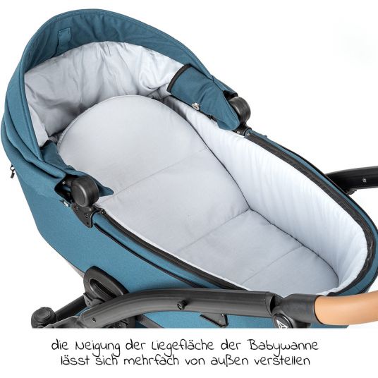Junama 2in1 Kombi-Kinderwagen-Set Space inkl. Babywanne, Sportsitz,Wickeltasche & Regenschutz - Grün