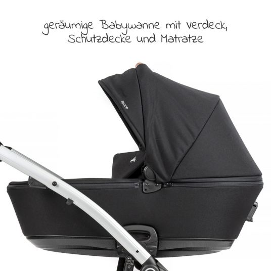Junama 2in1 Kombi-Kinderwagen-Set Space inkl. Babywanne, Sportsitz,Wickeltasche & Regenschutz - Schwarz