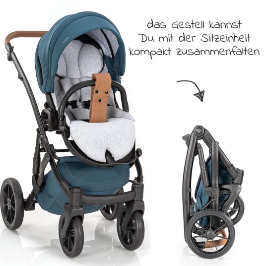 Junama 2in1 Kombikinderwagen-Set Space inkl.- Babywanne, Sportsitz, Wickeltasche, Fußsack & Handmuff - Grün