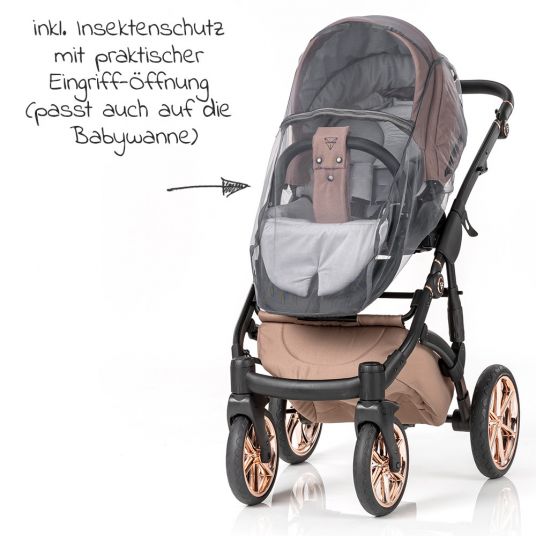 Junama 2in1 combination stroller set Termo Line Tex incl. - baby bath, sport seat, diaper bag, footmuff & hand muff - Beige