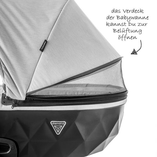 Junama Passeggino Diamond Combi con navicella, sedile sportivo, borsa fasciatoio e parapioggia - Grigio