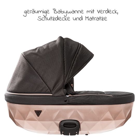 Junama Passeggino Diamond Mirror Combi incluso passeggino, navicella, borsa fasciatoio, coprigambe + pacchetto accessori - Black Rose