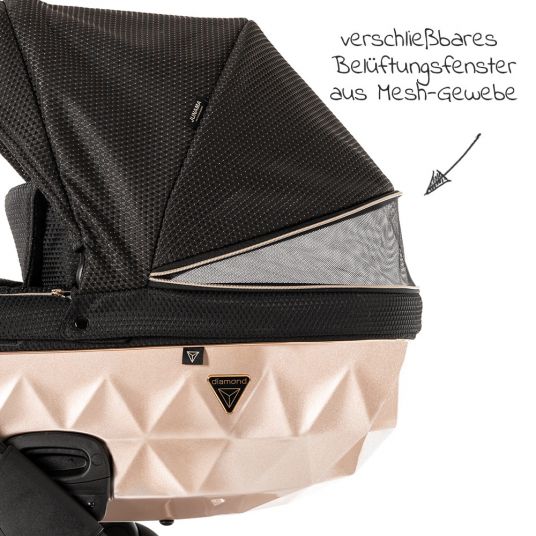 Junama Combi stroller Diamond Mirror incl. stroller, carrycot, diaper bag, leg cover + accessories package - Black Rose