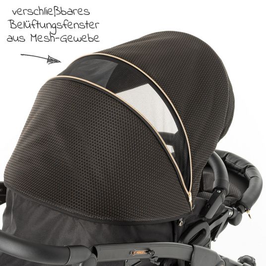Junama Combi stroller Diamond Mirror incl. stroller, carrycot, diaper bag, leg cover + accessories package - Black Rose