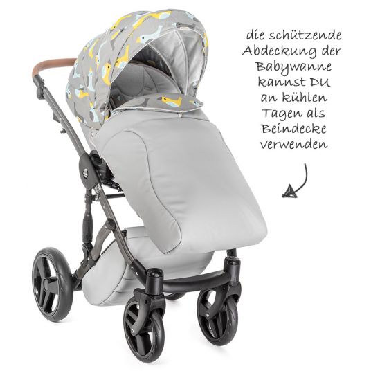 Junama Kombi-Kinderwagen Madena inkl. Babywanne, Sportsitz, Wickeltasche & Regenschutz - Skylark