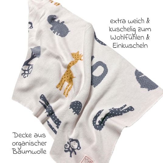 Kaiser Baby blanket Animal in knitted look organic made of 100% organic cotton 80 x 100 cm - Natural Combo