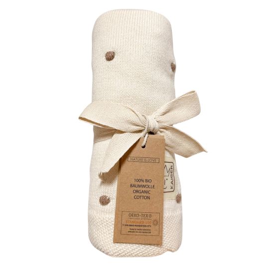 Kaiser Babydecke Knots in Strickoptik aus 100% Organic Cotton 80 x 100 cm - Creme / Knots Light Brown