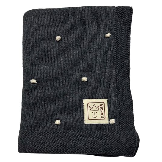 Kaiser Knots baby blanket in knitted look made of 100% organic cotton 80 x 100 cm - Dark Grey Melange / Knots Natural