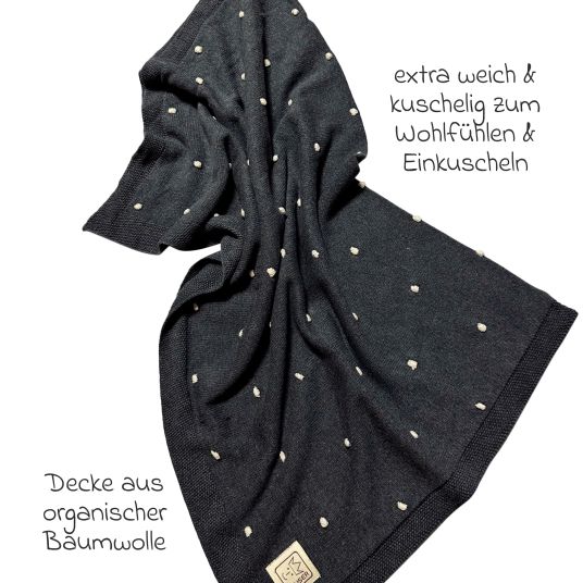 Kaiser Babydecke Knots in Strickoptik aus 100% Organic Cotton 80 x 100 cm - Dark Grey Melange / Knots Natural