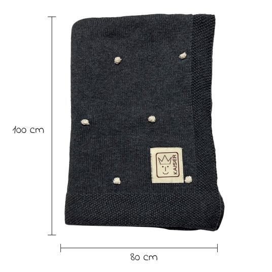 Kaiser Knots baby blanket in knitted look made of 100% organic cotton 80 x 100 cm - Dark Grey Melange / Knots Natural