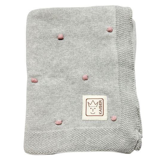 Kaiser Knots baby blanket in knitted look made of 100% organic cotton 80 x 100 cm - Light Grey / Knots Pink