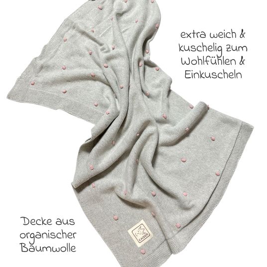 Kaiser Babydecke Knots in Strickoptik aus 100% Organic Cotton 80 x 100 cm - Light Grey / Knots Rosa