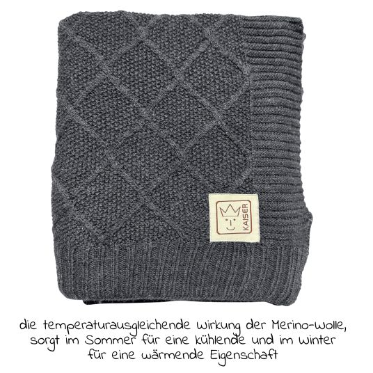 Kaiser Coperta per neonati in lana lavorata a maglia in 100% lana merino 80 x 100 cm - Grafite