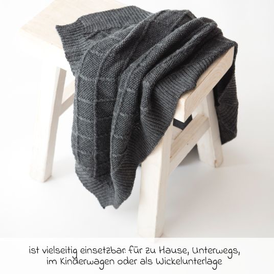 Kaiser Coperta per neonati in lana lavorata a maglia in 100% lana merino 80 x 100 cm - Grafite