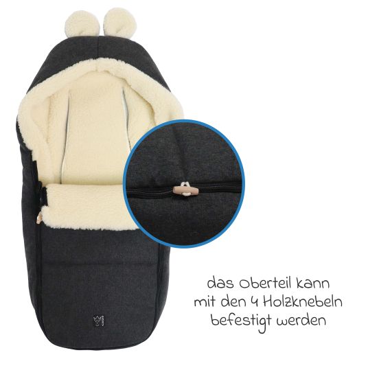 Kaiser Fleece footmuff Hoody Mouse Wool lining made from 100% sheep's wool for infant car seats and carrycots - Dark Shadow