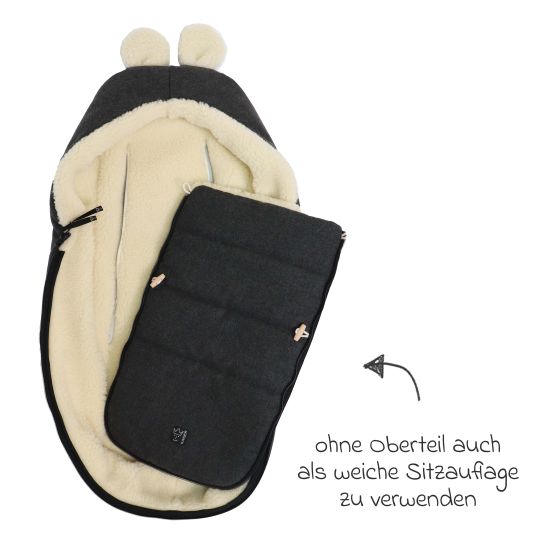 Kaiser Fleece footmuff Hoody Mouse Wool lining made from 100% sheep's wool for infant car seats and carrycots - Dark Shadow