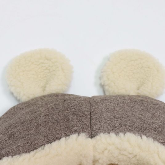Kaiser Fleece-Fußsack Hoody Maus Wool Fütterung aus 100% Schafwolle für Babyschalen und Babywanne - Pepper Brown