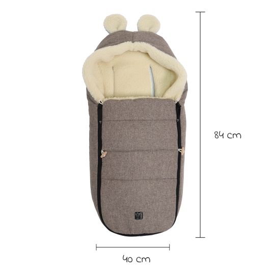 Kaiser Fleece footmuff Hoody Mouse Wool lining made from 100% sheep's wool for infant car seats and carrycots - Pepper Brown