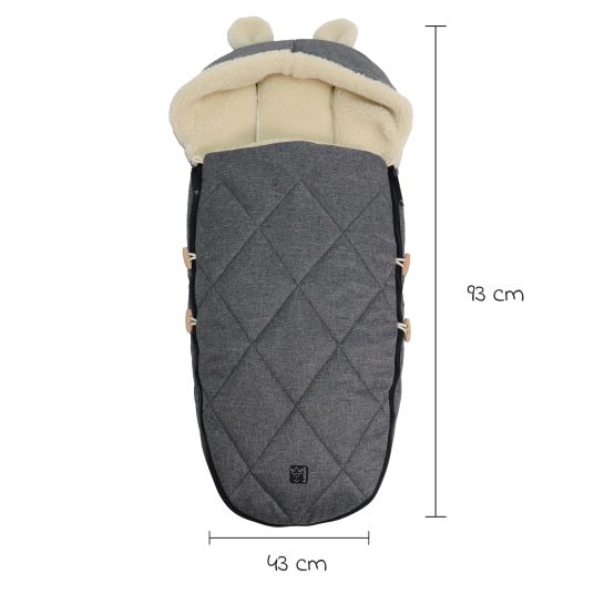Kaiser Fleece-Fußsack XL Ears Wool Fütterung aus 100% Schafwolle für Kinderwagen und Buggy - Anthracite Melange
