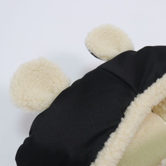Kaiser Fleece footmuff XL Ears Wool lining made from 100% sheep's wool for baby carriages and buggies - Black