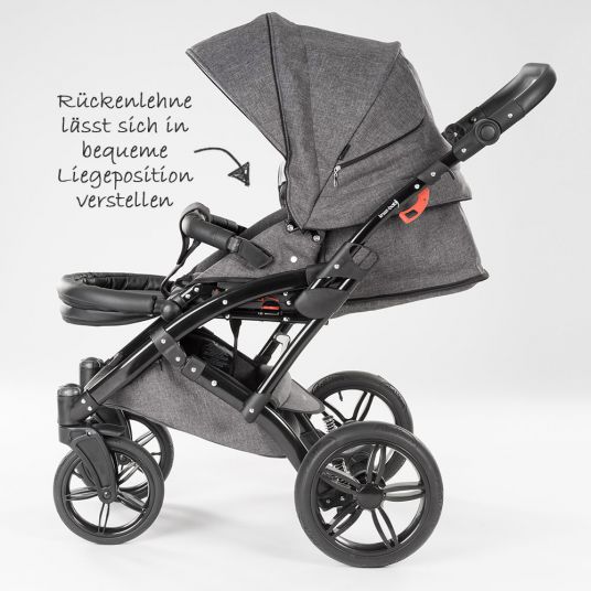 Knorr Baby 3in1 Kinderwagen-Set Voletto Exklusiv inkl. Babywanne, Sportsitz & Babyschale Milan - Melange Grau