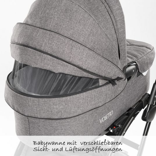Knorr Baby Set passeggino 3in1 Voletto Exclusive con navicella, seggiolino sportivo e marsupio Milan - Grigio melange