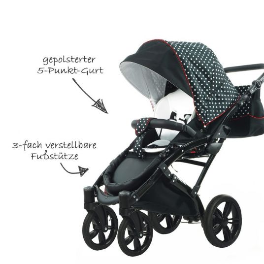 Knorr Baby Kombi-Kinderwagen Voletto Tupfen inkl. Babywanne & Sportsitz - Schwarz Weiß